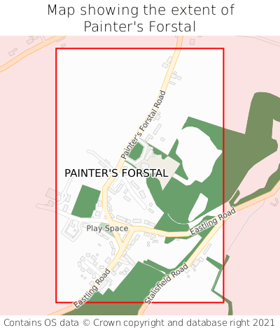 Map showing extent of Painter's Forstal as bounding box