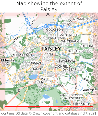 Map showing extent of Paisley as bounding box