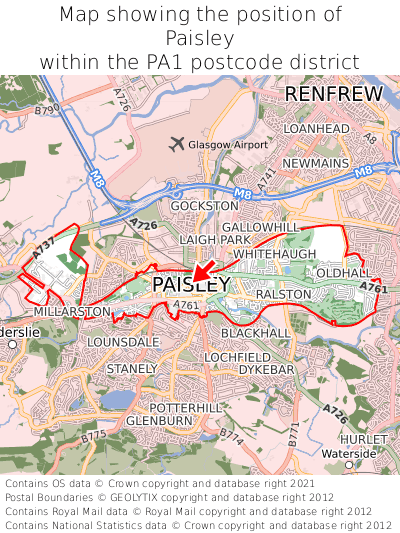 Map showing location of Paisley within PA1