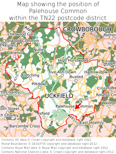 Map showing location of Palehouse Common within TN22