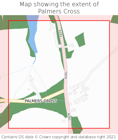 Map showing extent of Palmers Cross as bounding box