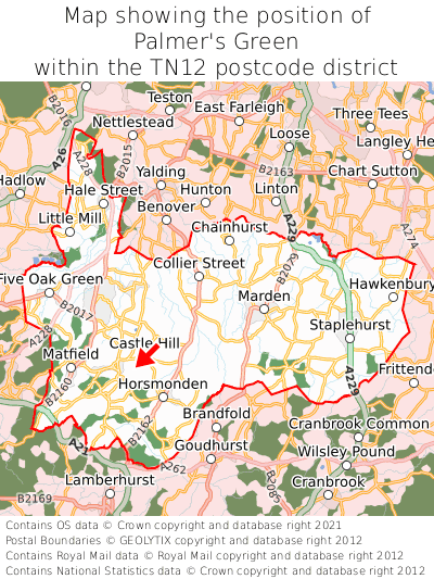 Map showing location of Palmer's Green within TN12