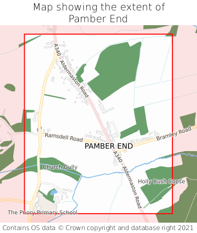 Map showing extent of Pamber End as bounding box