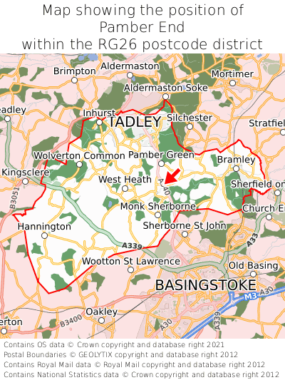 Map showing location of Pamber End within RG26