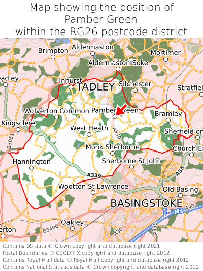 Map showing location of Pamber Green within RG26