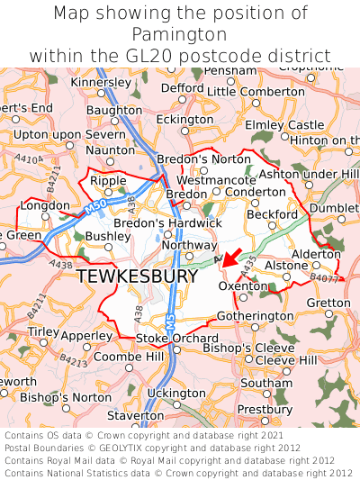 Map showing location of Pamington within GL20