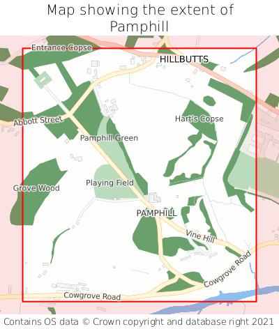 Map showing extent of Pamphill as bounding box