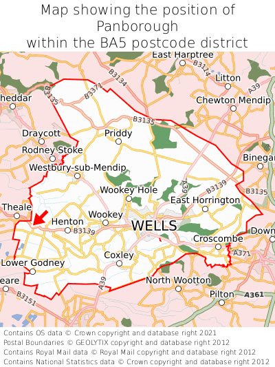 Map showing location of Panborough within BA5