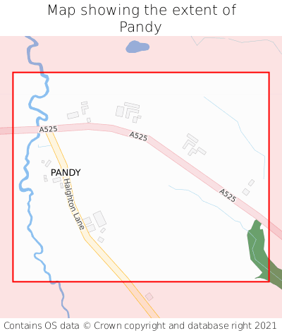 Map showing extent of Pandy as bounding box