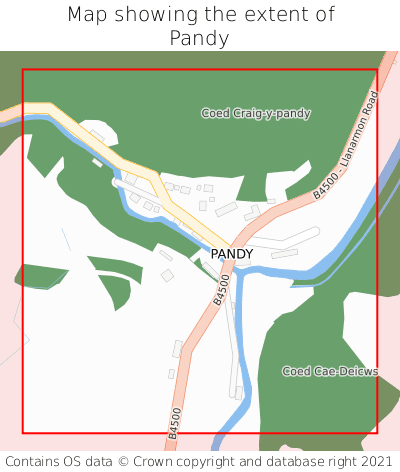 Map showing extent of Pandy as bounding box