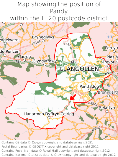 Map showing location of Pandy within LL20