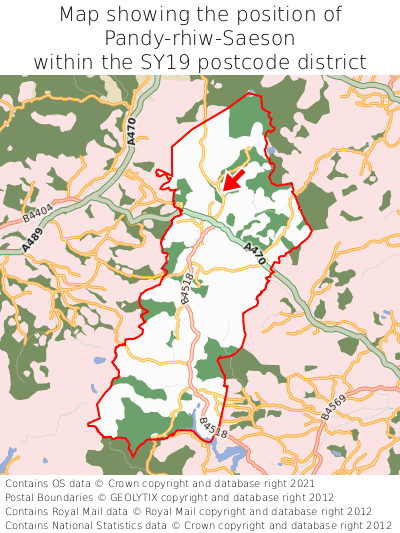 Map showing location of Pandy-rhiw-Saeson within SY19