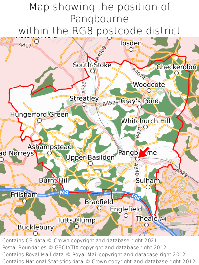 Map showing location of Pangbourne within RG8