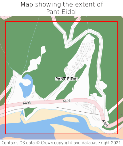 Map showing extent of Pant Eidal as bounding box