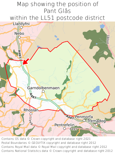 Map showing location of Pant Glâs within LL51