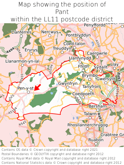 Map showing location of Pant within LL11