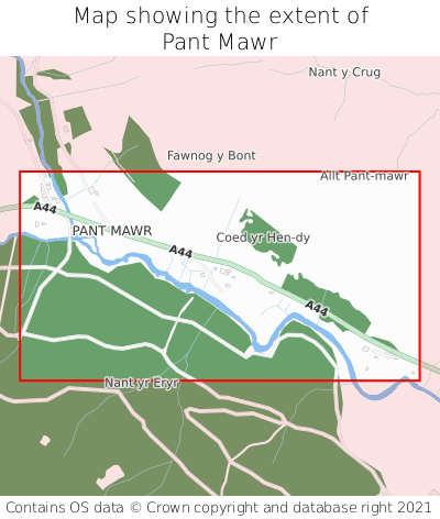 Map showing extent of Pant Mawr as bounding box