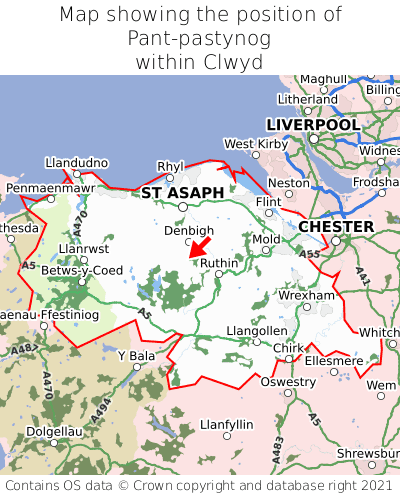 Map showing location of Pant-pastynog within Clwyd