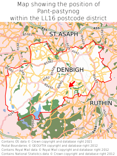 Map showing location of Pant-pastynog within LL16