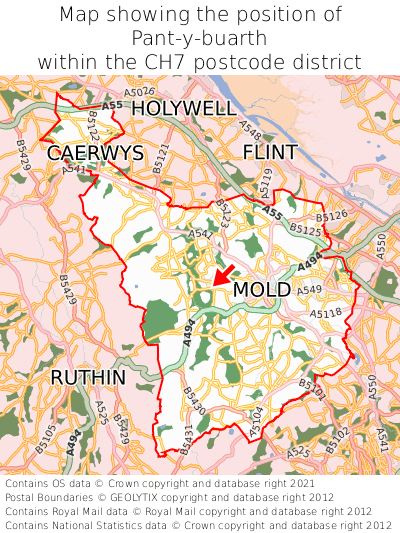 Map showing location of Pant-y-buarth within CH7