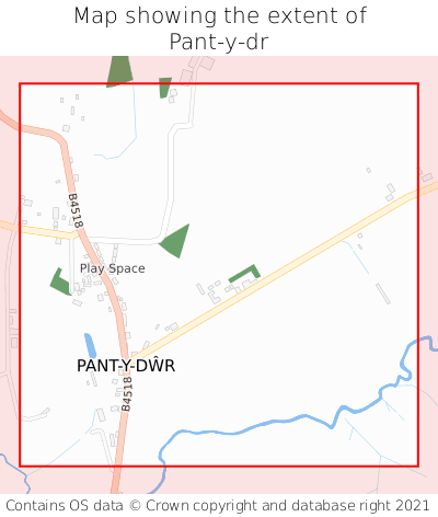 Map showing extent of Pant-y-dr as bounding box