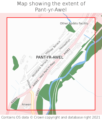 Map showing extent of Pant-yr-Awel as bounding box