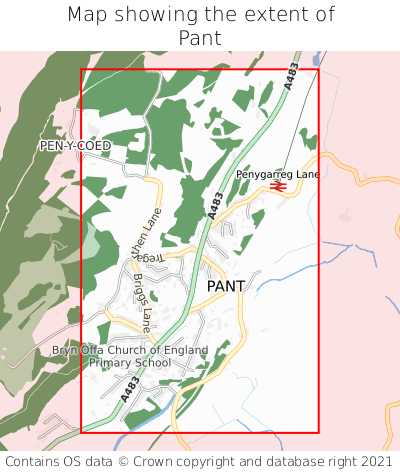 Map showing extent of Pant as bounding box