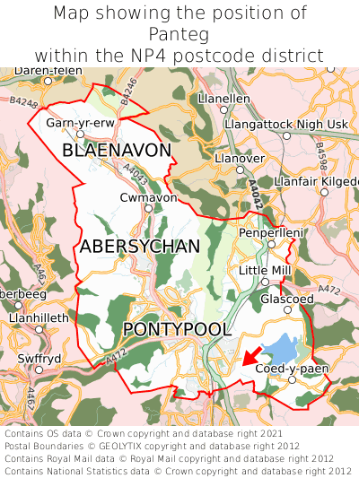 Map showing location of Panteg within NP4