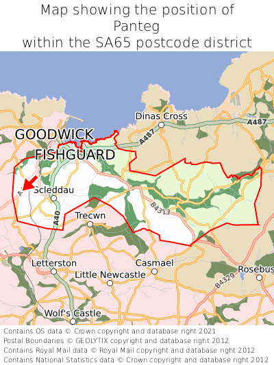 Map showing location of Panteg within SA65