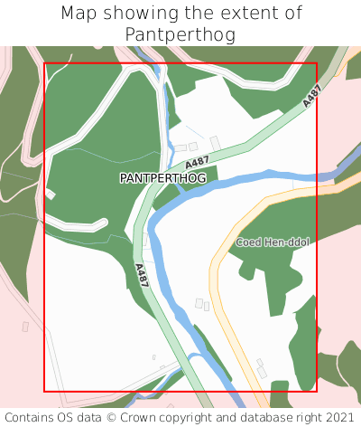 Map showing extent of Pantperthog as bounding box