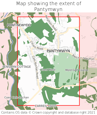 Map showing extent of Pantymwyn as bounding box