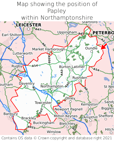 Map showing location of Papley within Northamptonshire