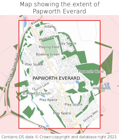 Map showing extent of Papworth Everard as bounding box