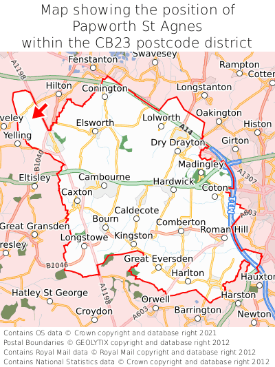 Map showing location of Papworth St Agnes within CB23