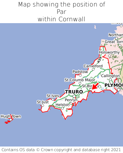 Map showing location of Par within Cornwall