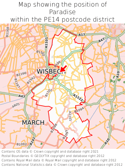 Map showing location of Paradise within PE14