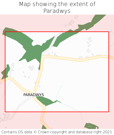 Map showing extent of Paradwys as bounding box