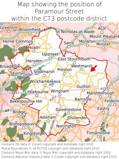 Map showing location of Paramour Street within CT3