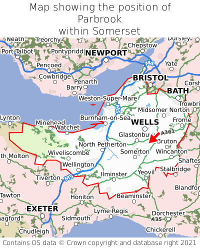Map showing location of Parbrook within Somerset