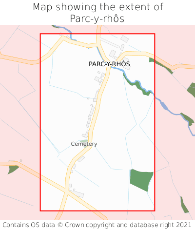 Map showing extent of Parc-y-rhôs as bounding box