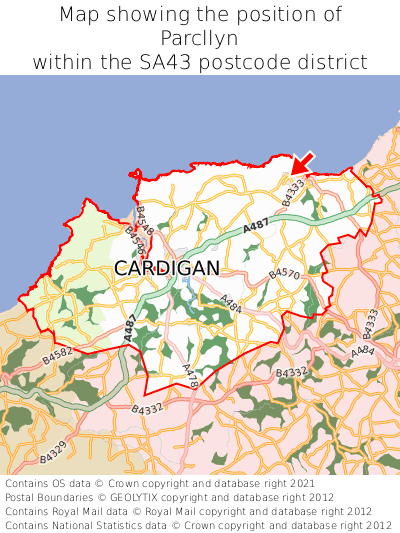 Map showing location of Parcllyn within SA43