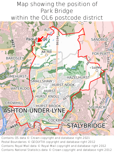 Map showing location of Park Bridge within OL6