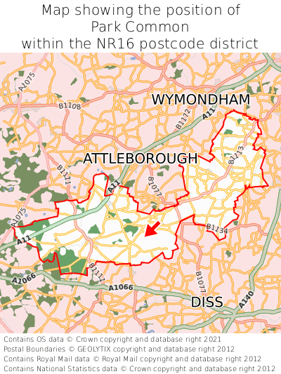 Map showing location of Park Common within NR16