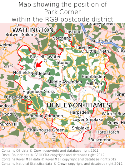 Map showing location of Park Corner within RG9