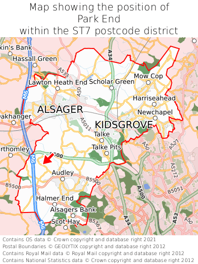 Map showing location of Park End within ST7