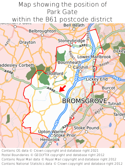 Map showing location of Park Gate within B61