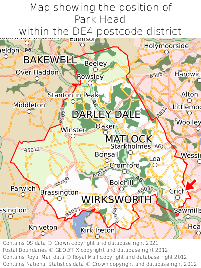 Map showing location of Park Head within DE4