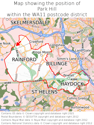 Map showing location of Park Hill within WA11