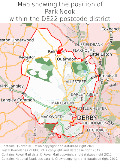 Map showing location of Park Nook within DE22