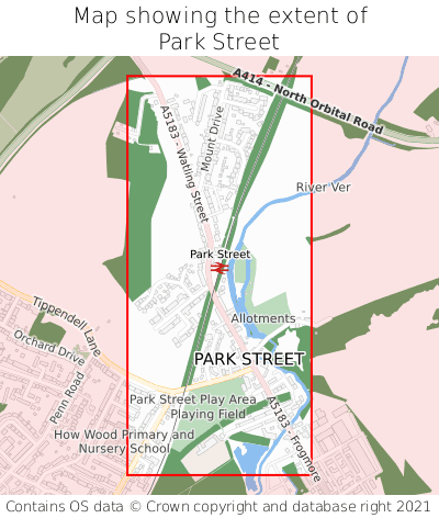 Map showing extent of Park Street as bounding box